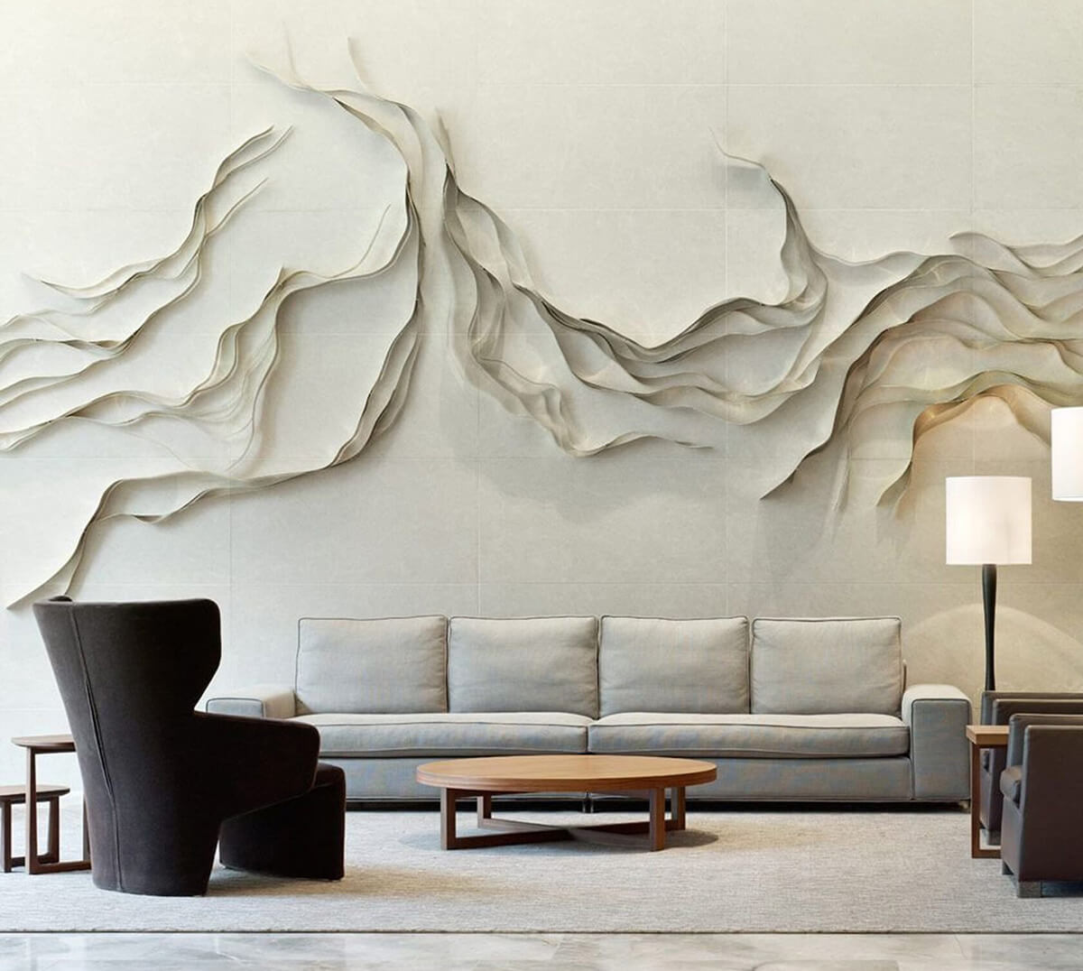 Rzeźbiarski barelief w nowoczesnym wnętrzu: gipsowe dekoracje i nowoczesne kompozycje.