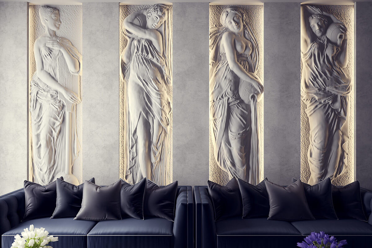 Nowoczesny barelief w minimalistycznym wnętrzu: gipsowe dekoracje 2026.