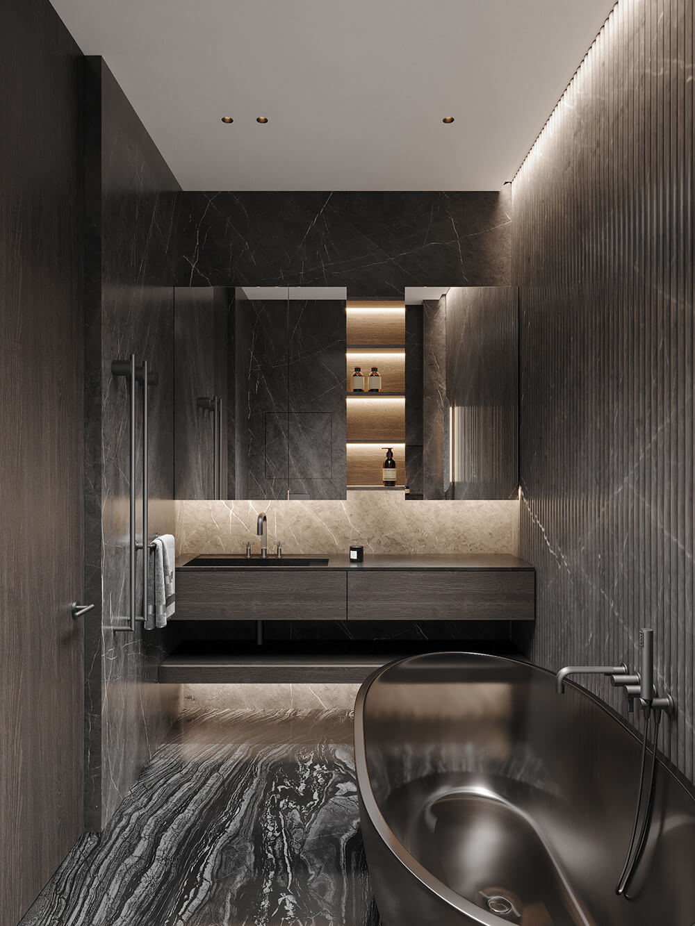 Lustro: Drewniany akcent Drewniana rama lustra w łazience. Akcent na naturalne materiały i styl spa.