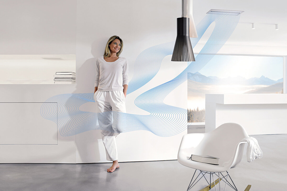 Schemat naturalnej wentylacji domu zapewniającej zdrowy mikroklimat i świeże powietrze.