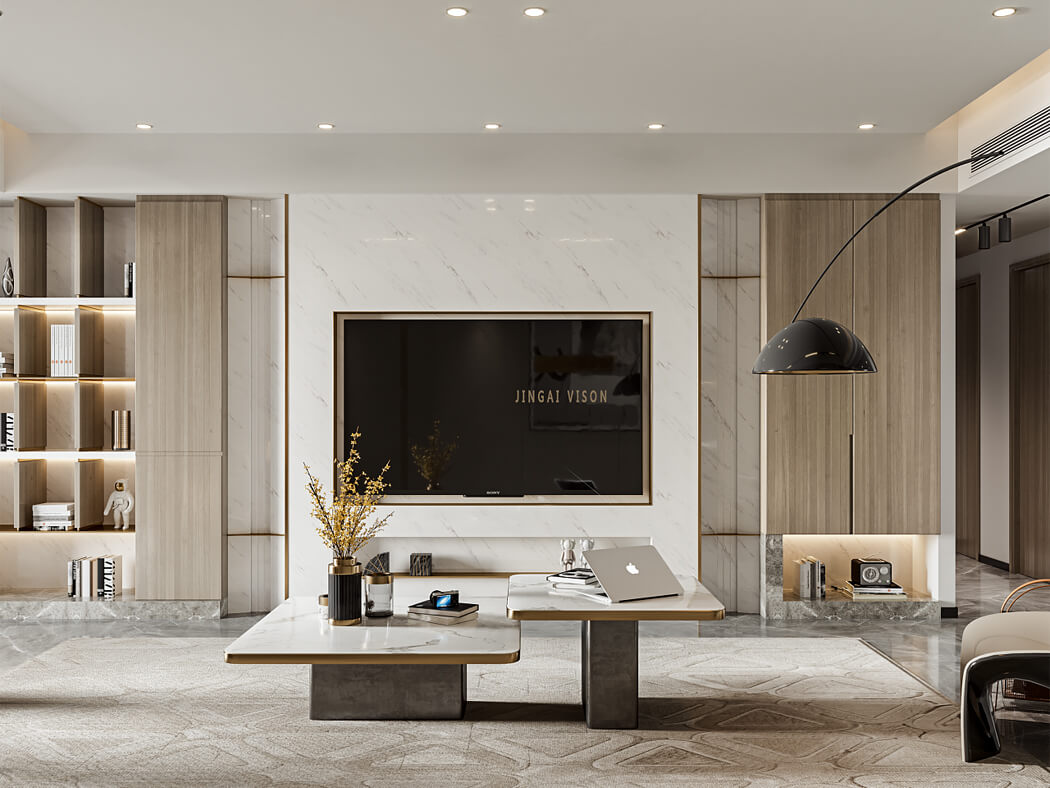 Akcenty w Salonie Stylowy salon z nowoczesnymi akcentami i dekoracyjnymi elementami w jasnych kolorach.