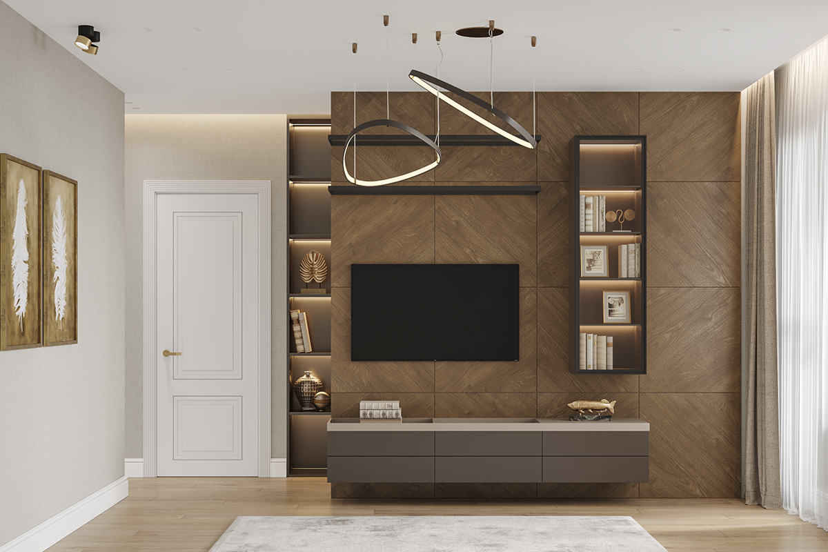 Stylowa kuchnia z szafkami w kolorze cappuccino i nowoczesną techniką.