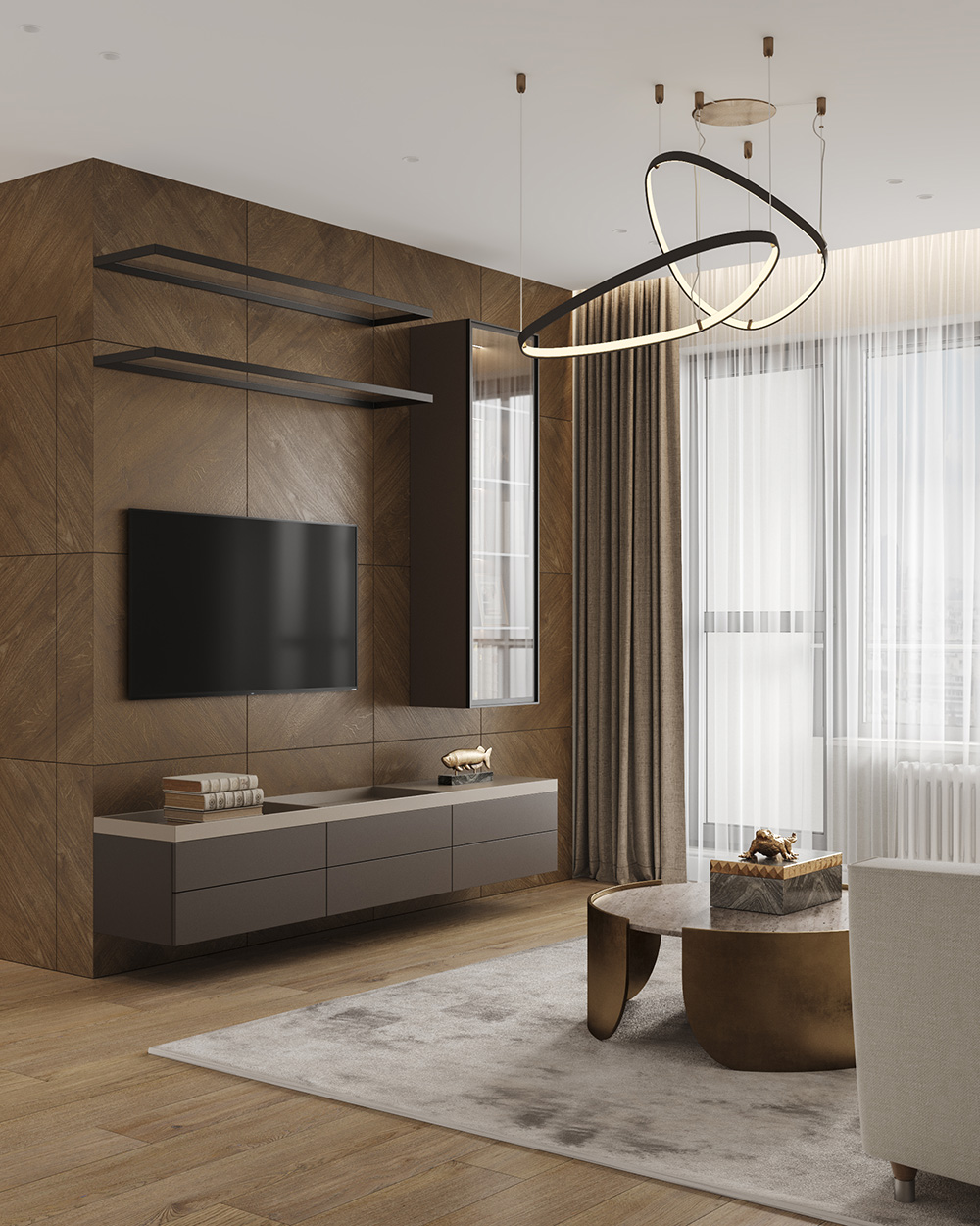 Dekoracje w odcieniach kawy: poduszki, pledy, obrazy tworzą przytulną atmosferę.