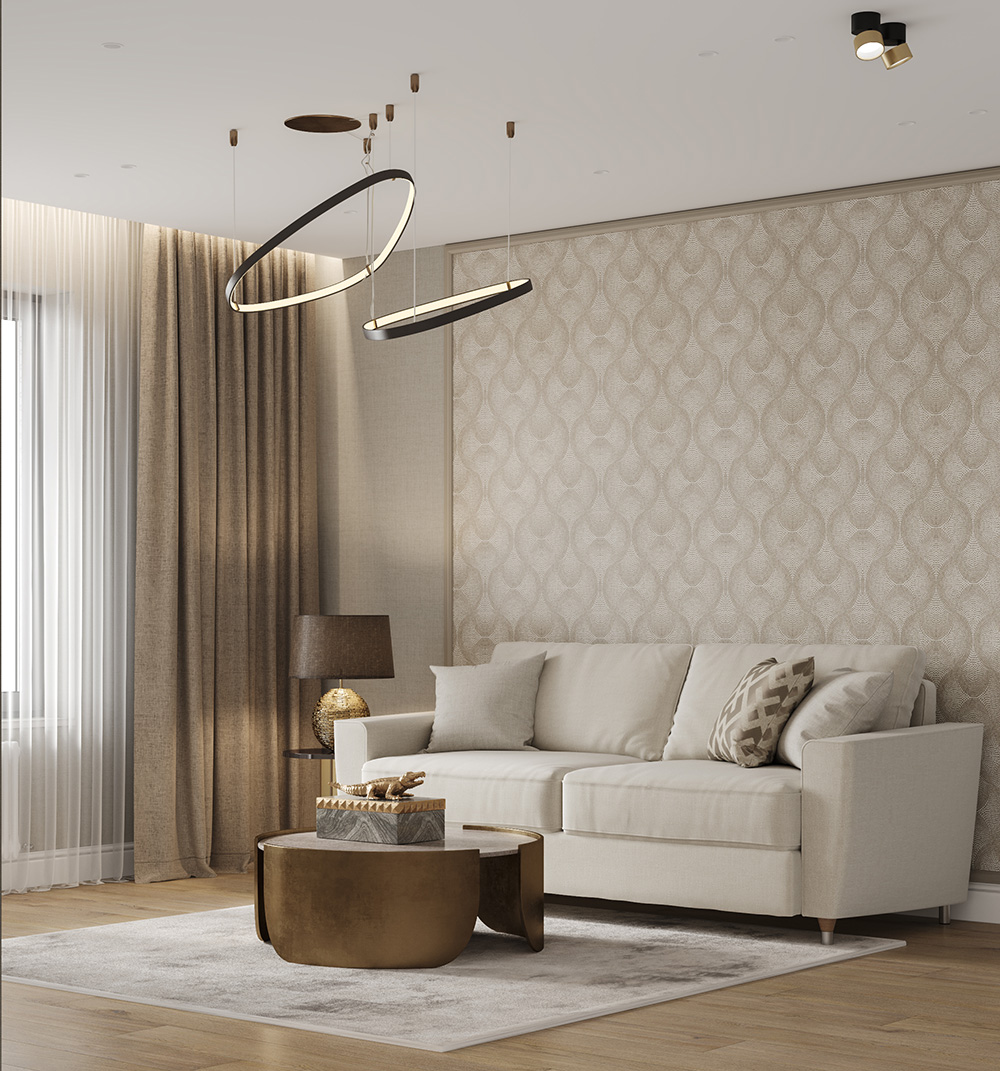 Ściany w kolorze kawy: eleganckie tło dla mebli i dekoracji w salonie.