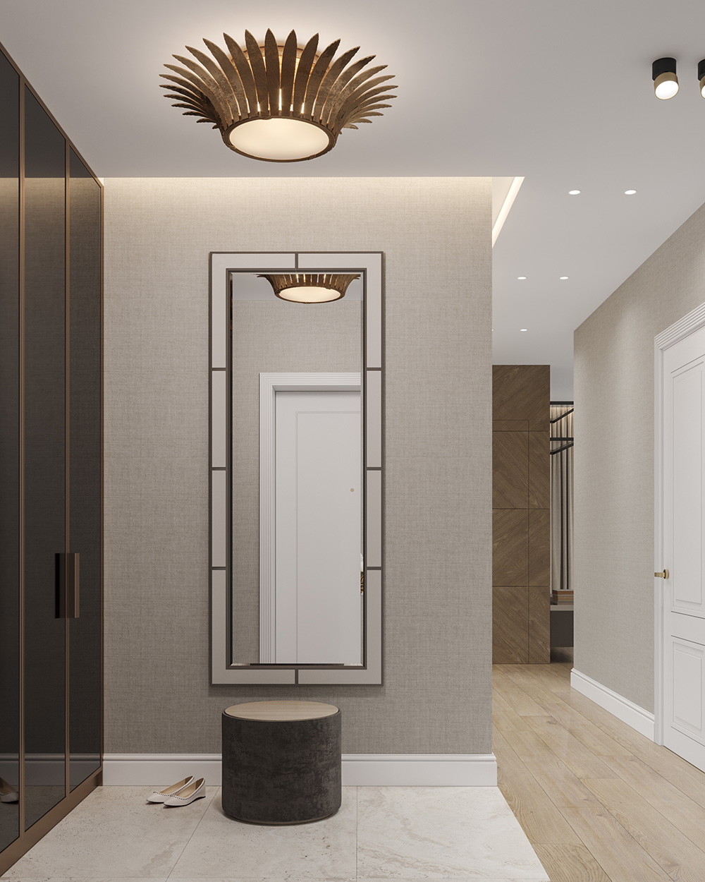 Połączenie koloru kawy ze światło-szarym w nowoczesnym i stylowym wnętrzu.