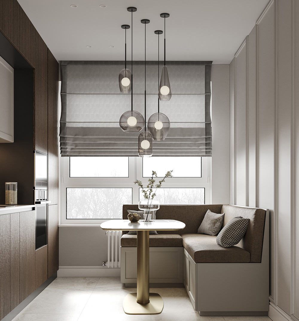 Harmonijne połączenie kawowych odcieni z zielenią - naturalny i relaksujący salon.