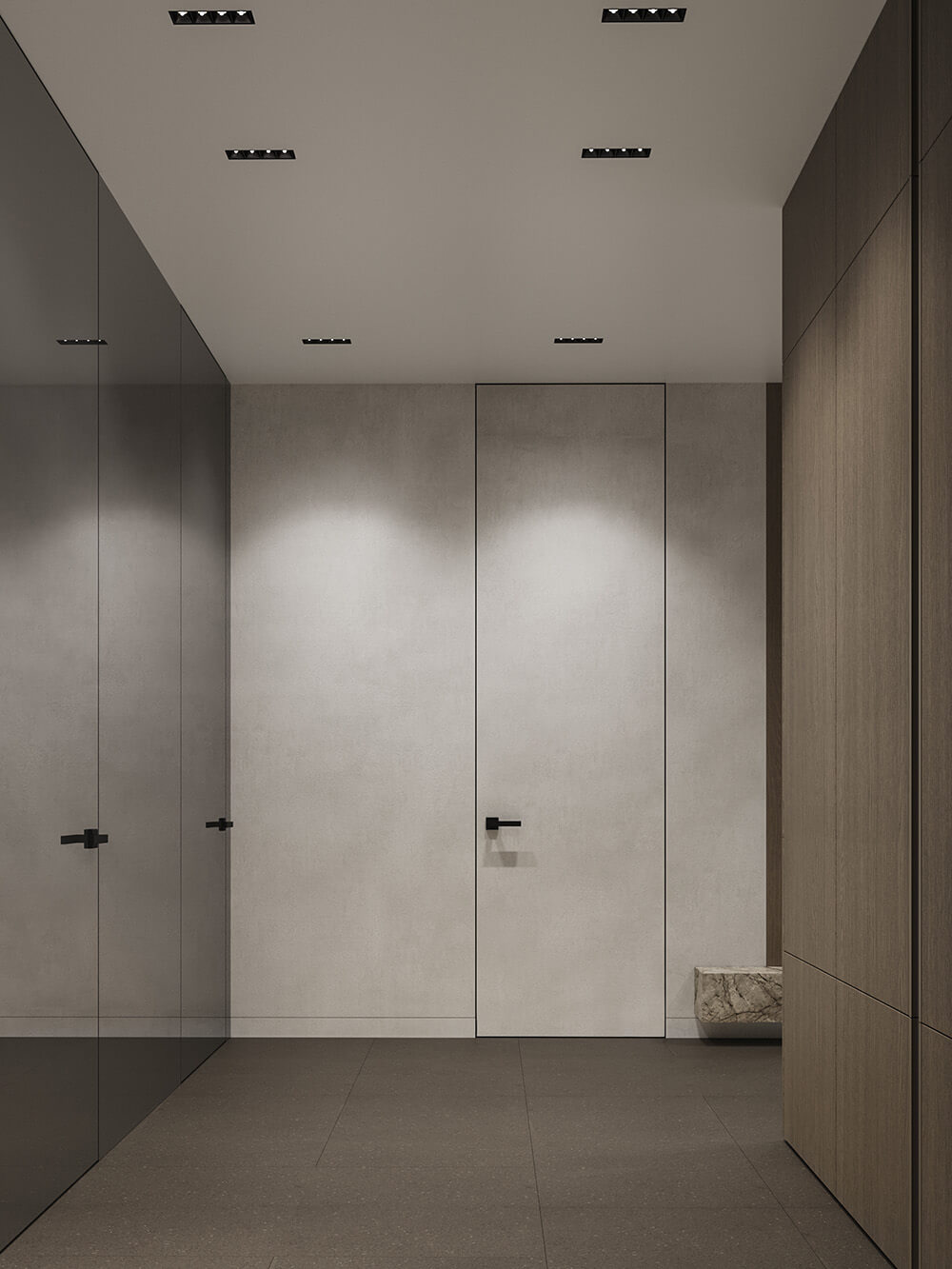 Korytarz ze ścianami w paski: optyczne powiększenie i aranżacja przestrzeni.