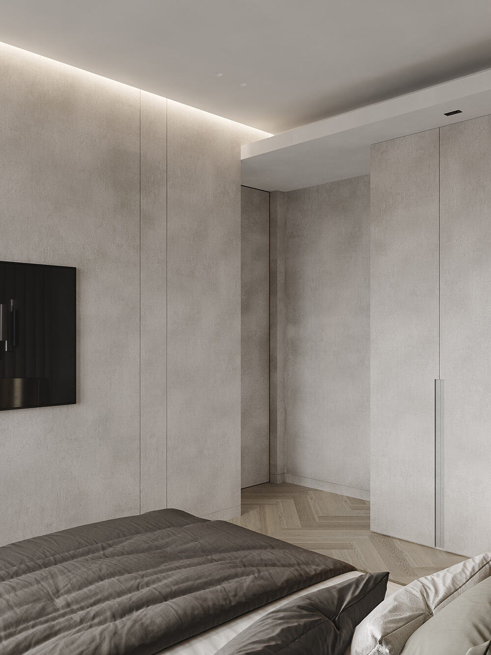 Salon z dywanem w paski i dekoracyjnymi poduszkami w paski.