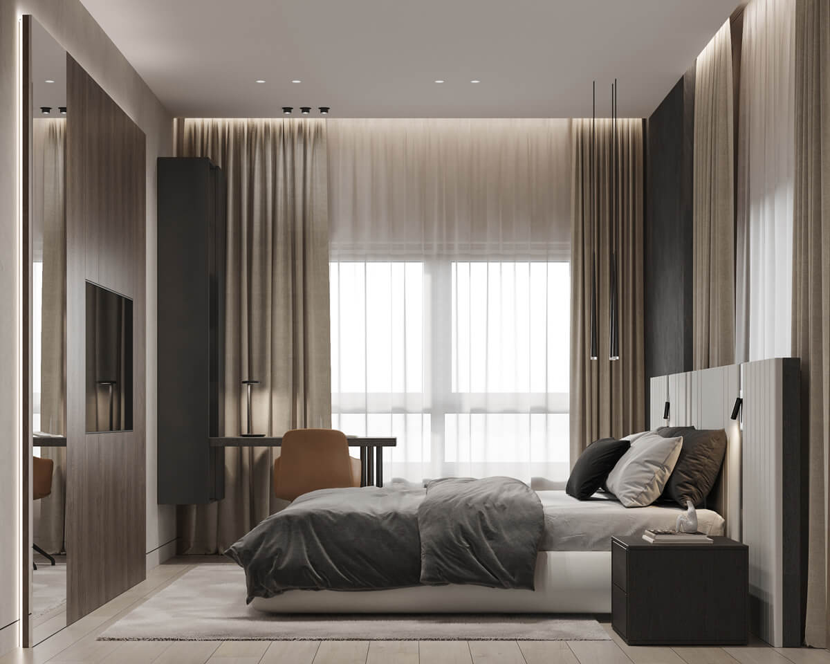 Łóżko dla dwojga Duże łóżko w nowoczesnej sypialni, idealny rozmiar dla pary.