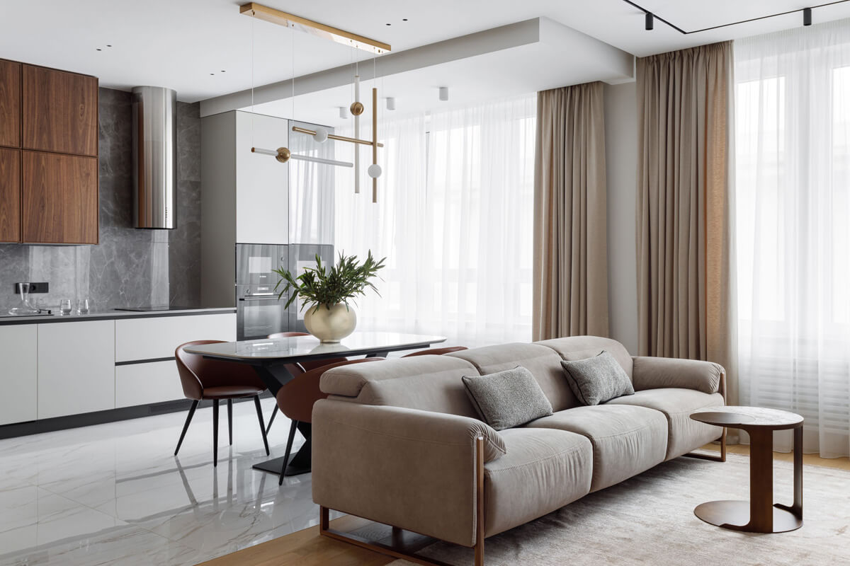 Nowoczesny design mieszkania jako przykład przygotowania do sprzedaży i zwiększenia wartości.