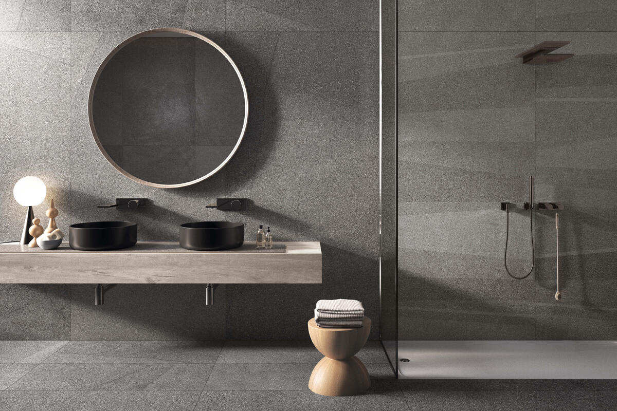 Gres: trwałość i styl Gres porcelanowy na podłodze w nowoczesnym wnętrzu, trwałe wykończenie podłogi.