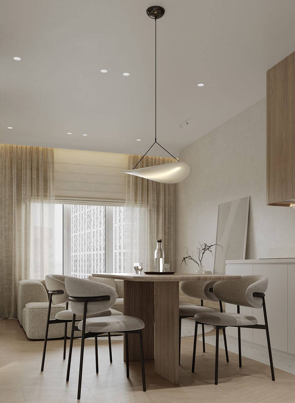 Kremowa kuchnia: stylowa i funkcjonalna przestrzeń w małym mieszkaniu.