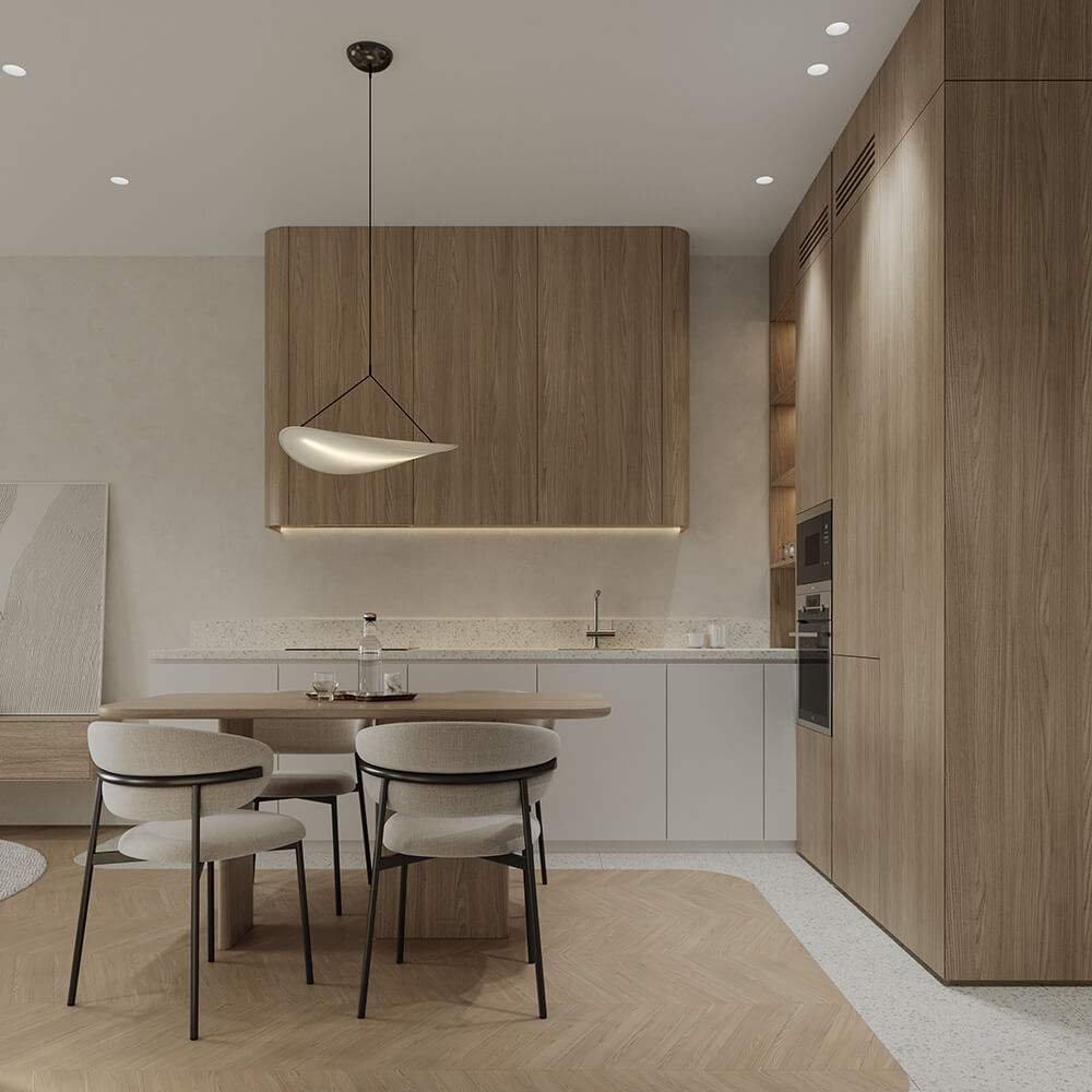 Kremowy pokój dziecięcy z drewnianymi zabawkami i naturalnym oświetleniem.