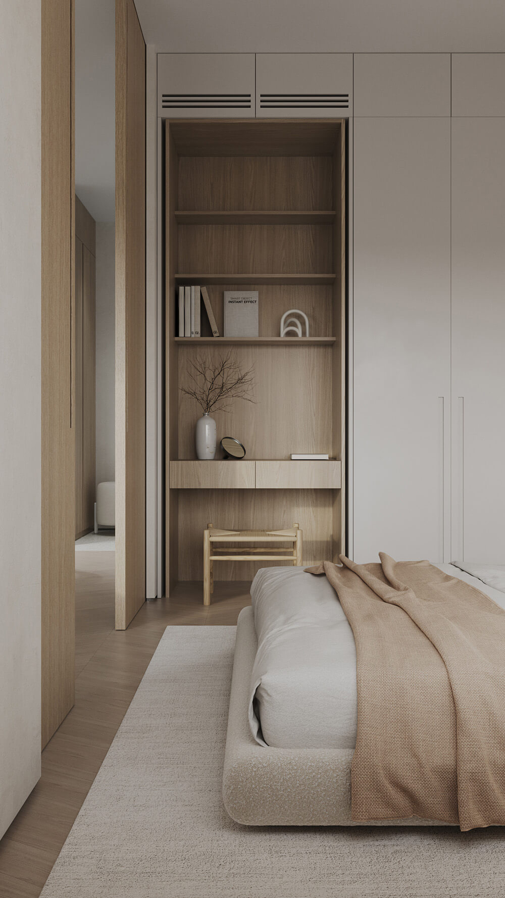 Kremowy salon: przytulne wnętrze z elementami stylu skandynawskiego i jasnym oświetleniem.