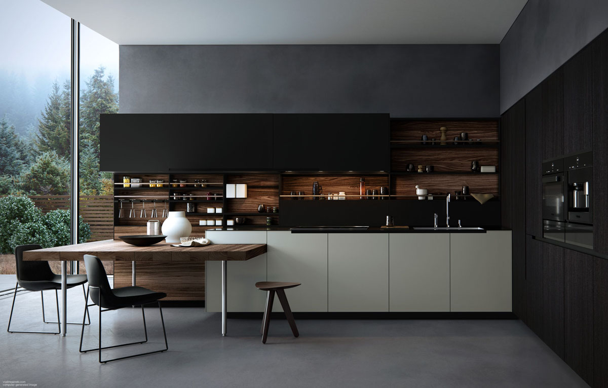 Jasna i przestronna Jasna kuchnia z otwartymi półkami, optycznie powiększająca przestrzeń.