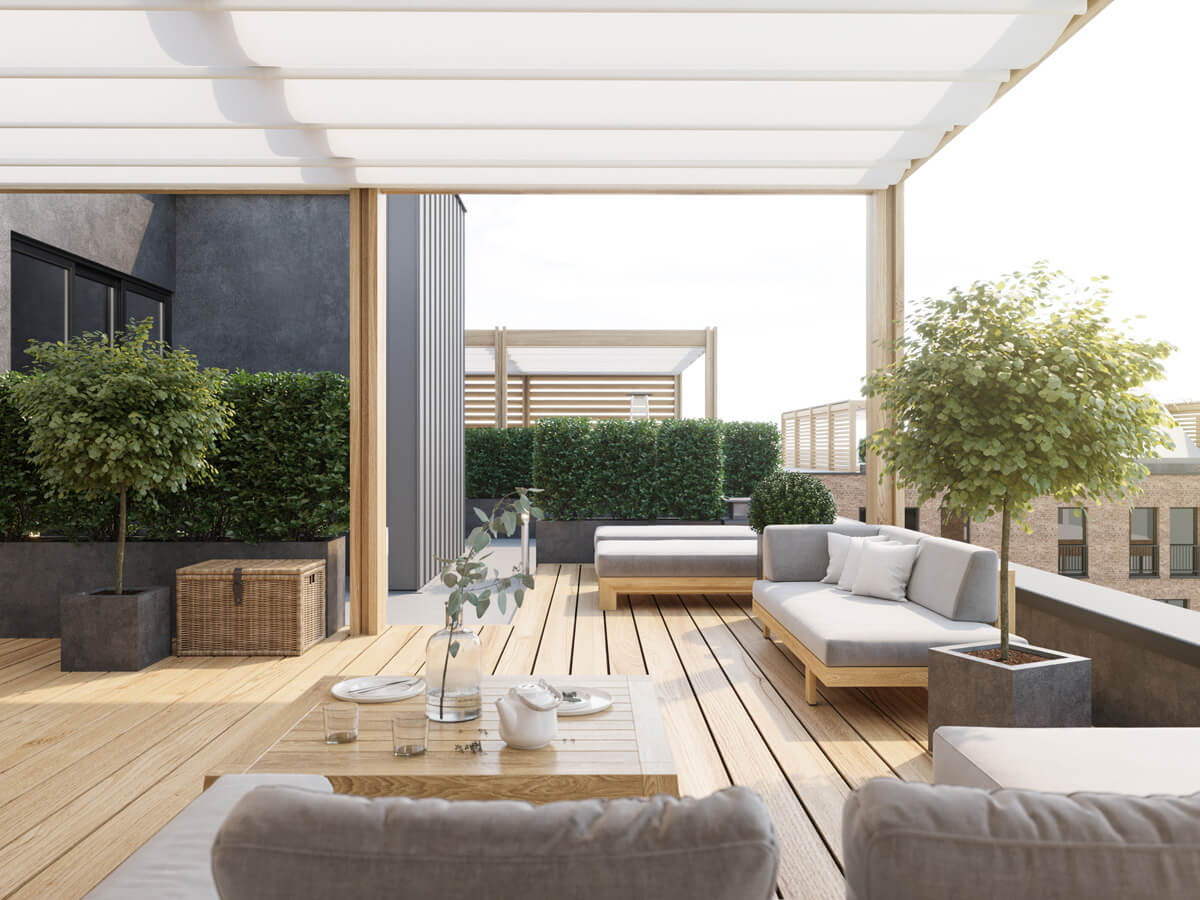 Aranżacja Tarasu Inspirująca aranżacja tarasu: meble wypoczynkowe i dekoracyjne elementy tworzące przytulną atmosferę.