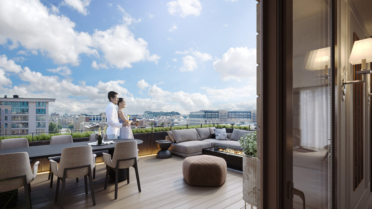 Kącik relaksu Mieszkanie z tarasem: możliwość stworzenia własnego kącika relaksu na świeżym powietrzu.