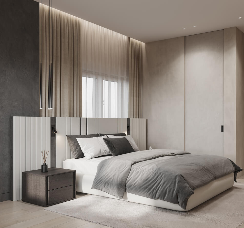 Relaks w salonie Nowoczesny męski salon z dużym telewizorem i wygodną, narożną sofą.