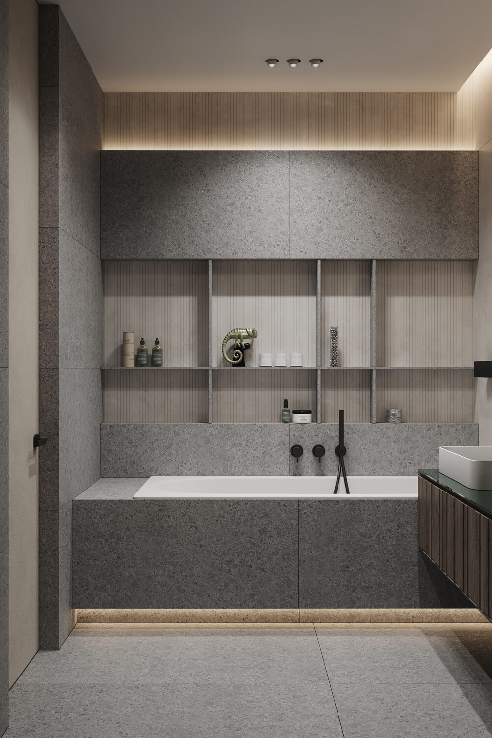 Minimalizm i funkcjonalność Męskie wnętrze mieszkania w stylu minimalistycznym z elementami inteligentnego domu.