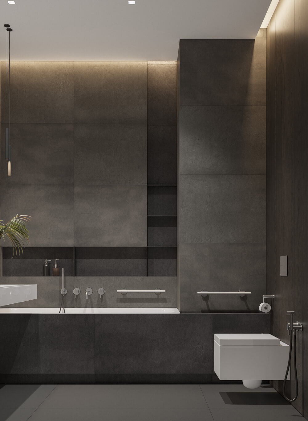 Skóra i Drewno Męskie wnętrze z dużą skórzaną kanapą i elementami z drewna.