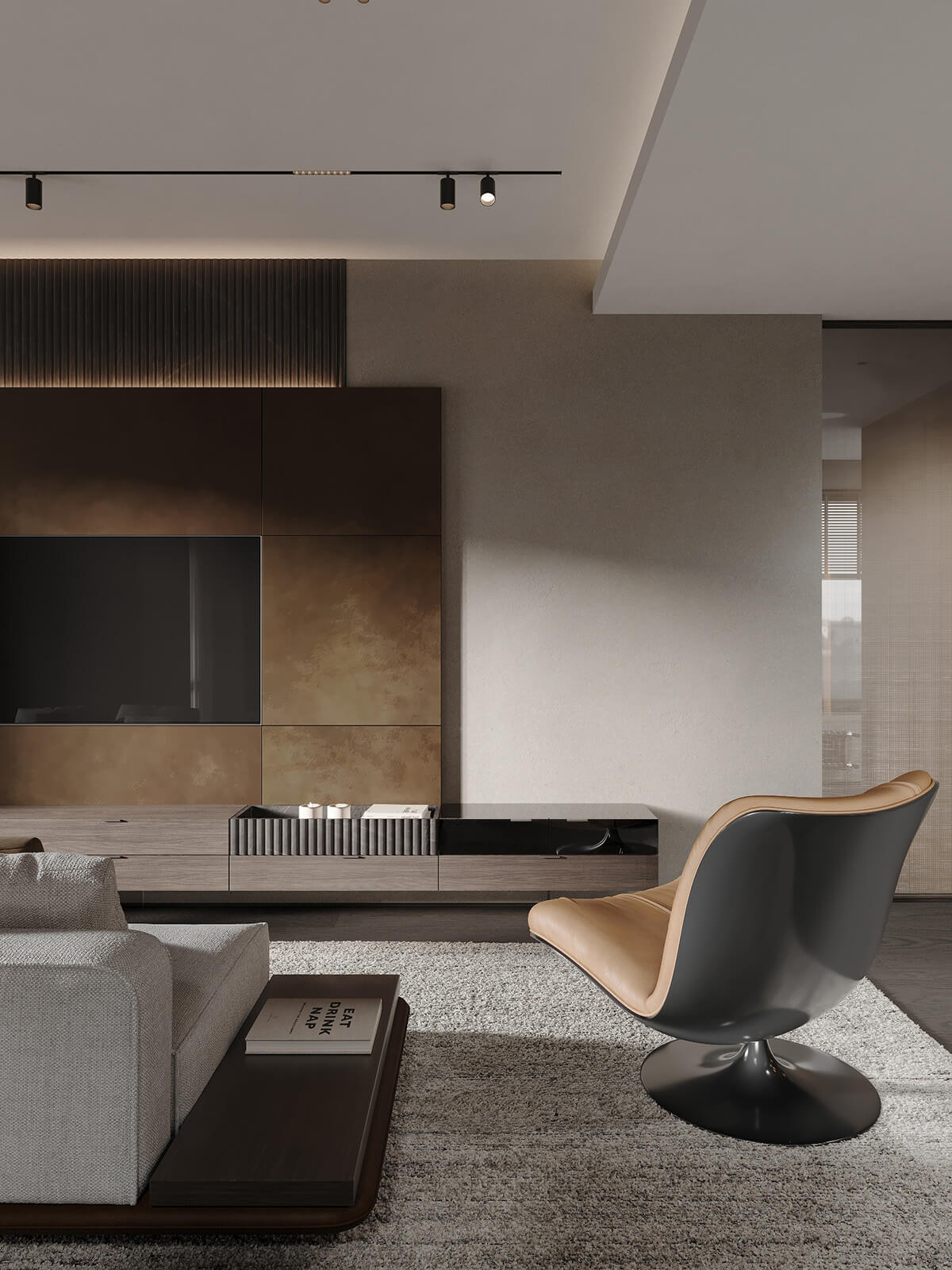 Dywan z długim włosiem w sypialni. Miękki i przyjemny w dotyku.