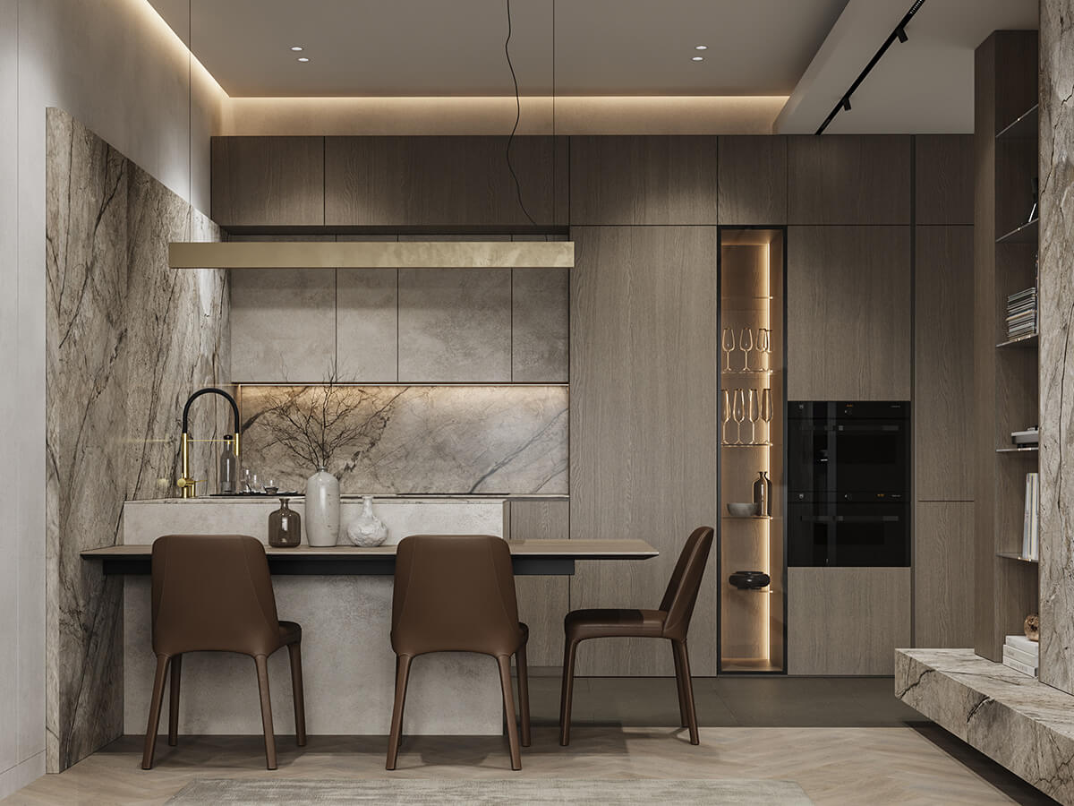 Nisza z zielenią Nisza w ścianie z roślinami: element oddzielający przestrzeń w pokoju, minimalistyczny design.