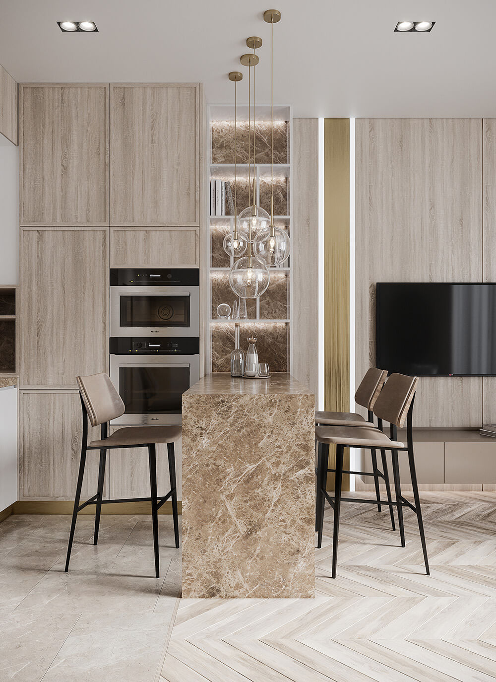 Nisza na książki Nowoczesny salon z niszą na książki i dekoracje, funkcjonalne przechowywanie.