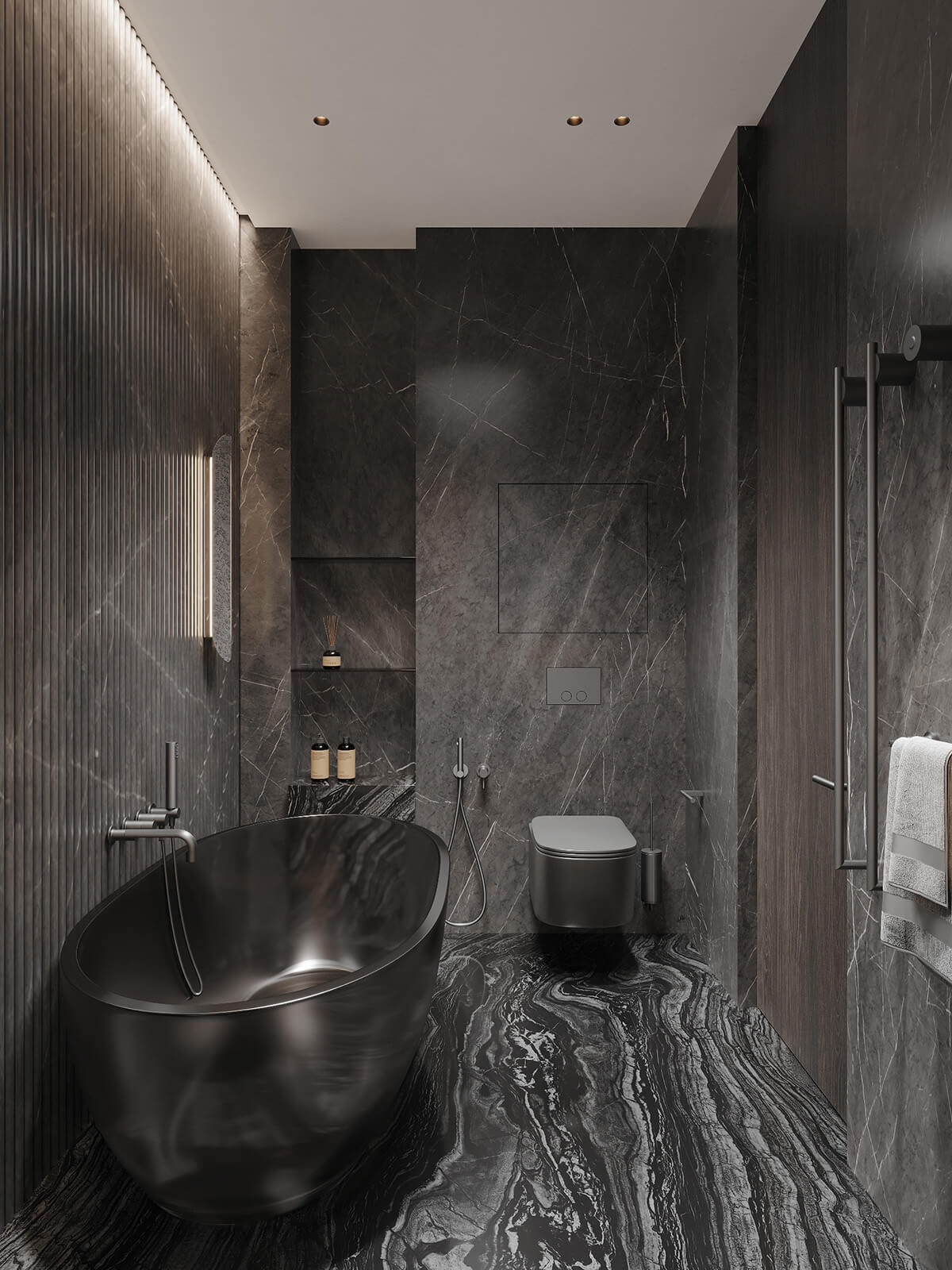 Elegancki design prywatnej strefy relaksu w mieszkaniu z wykorzystaniem stonowanej kolorystyki.