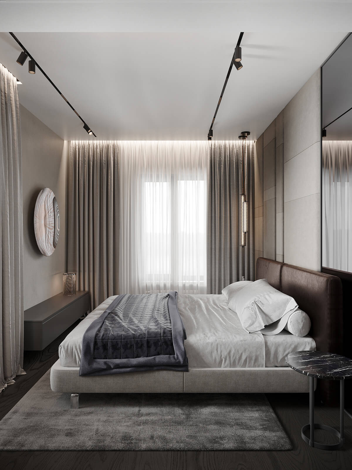 Stylowa aranżacja prywatnej strefy relaksu w mieszkaniu z akcentem na minimalistyczny design.