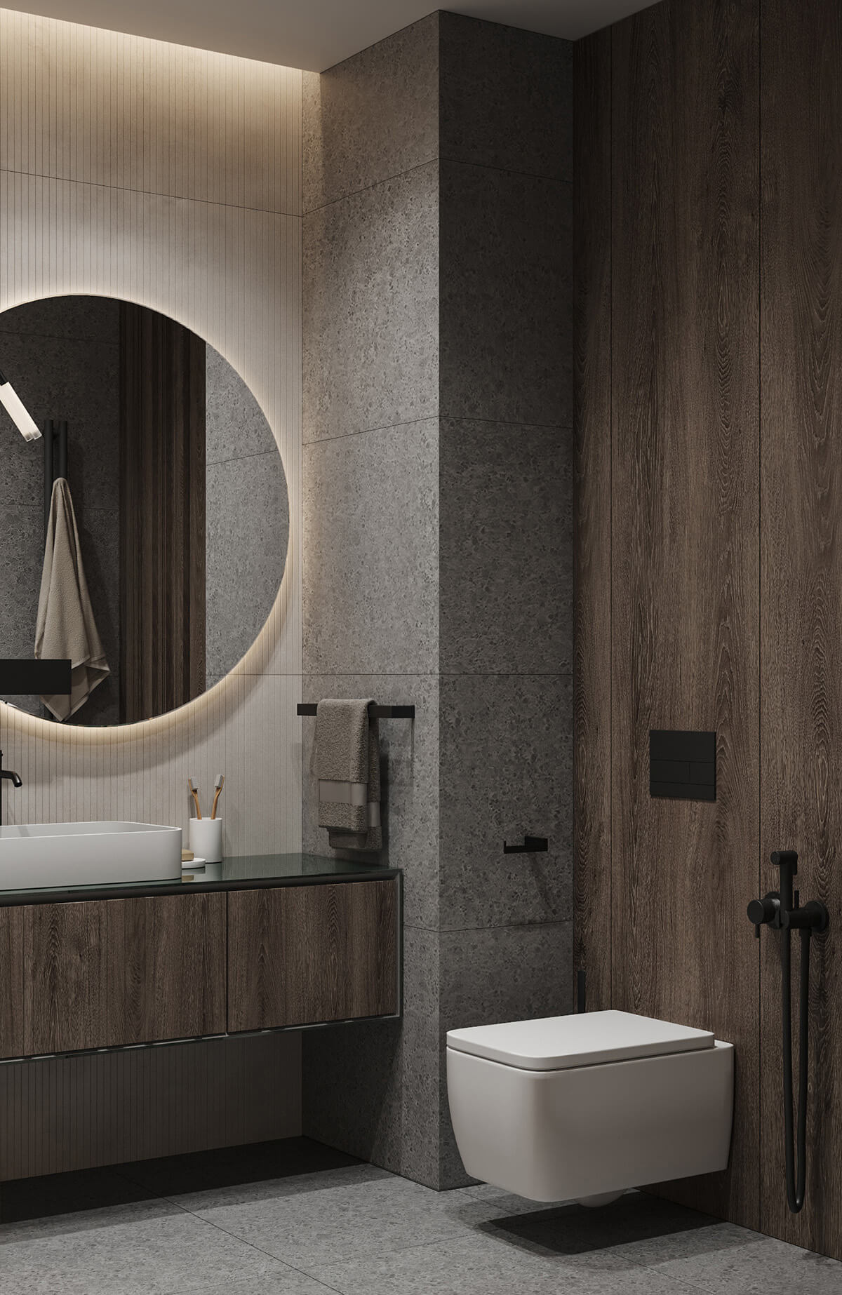 Spójne połączenie różnych odcieni dębu w aranżacji jednego wnętrza salonu.