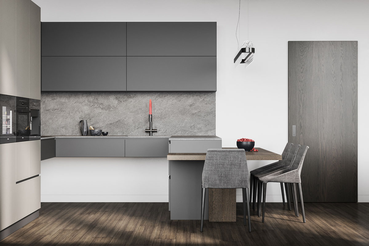 Jasna kuchnia z parkietem: stylowy design wnętrza z drewnianą podłogą