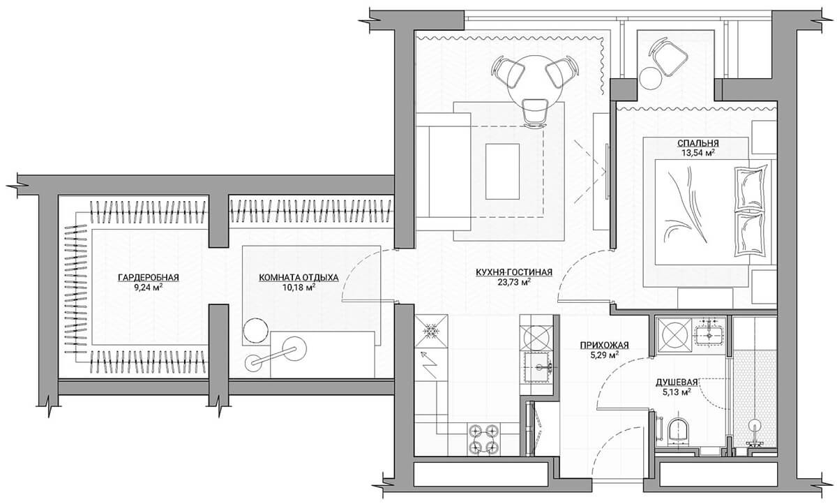 Przebudowa mieszkania w 2026: aranżacja wnętrz z wygodną przestrzenią do życia.