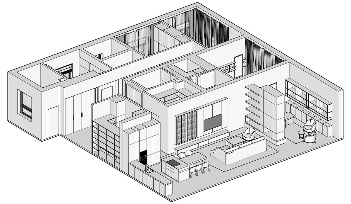 Duża kuchnia z wyspą: aranżacja po przebudowie mieszkania w 2026, otwarta przestrzeń.