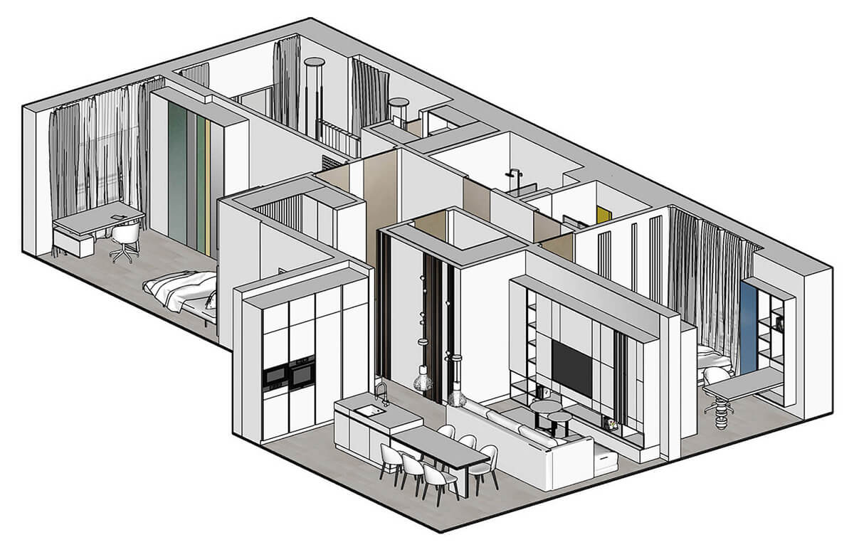 Aranżacja wnętrz 2026: projekt przebudowy mieszkania z nowoczesnym designem i wizualizacją.