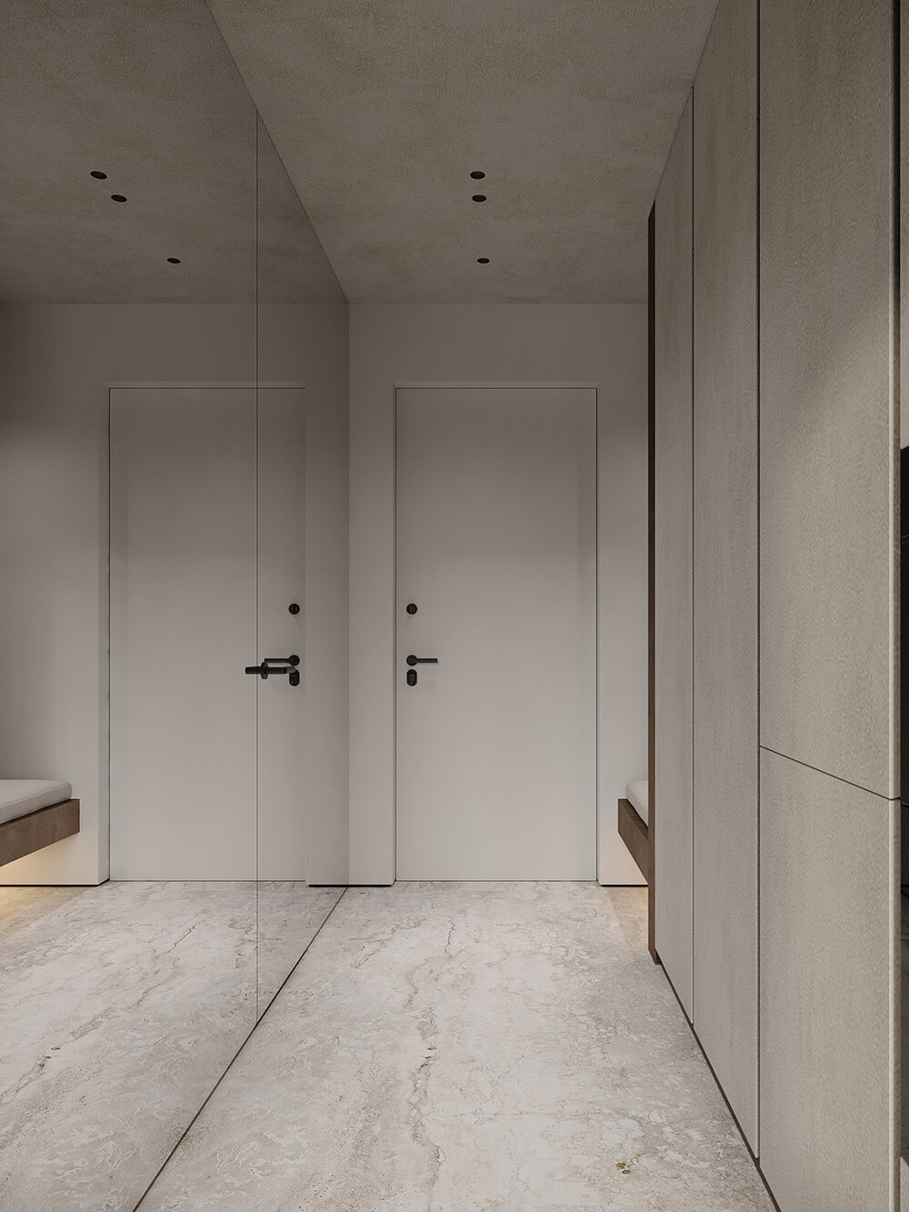 Ściana wykończona trawertynem: tekstura i kolor kamienia naturalnego w pomieszczeniu.