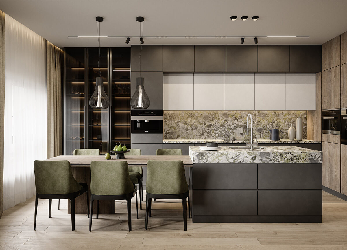 Zielony Marmur: Podłoga Podłoga z zielonego marmuru w korytarzu: eleganckie i stylowe wykończenie wnętrza domu.