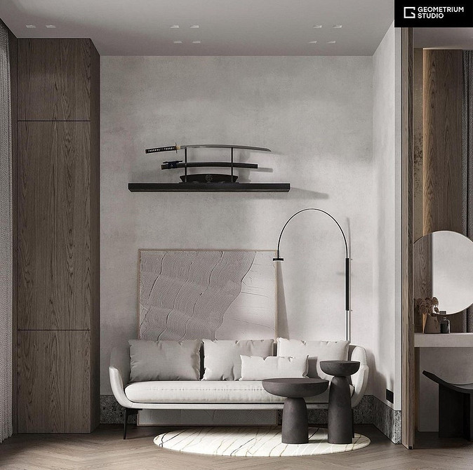 Biała sofa welurowa Biała welurowa sofa ze złotymi nóżkami w salonie w stylu art-deco.