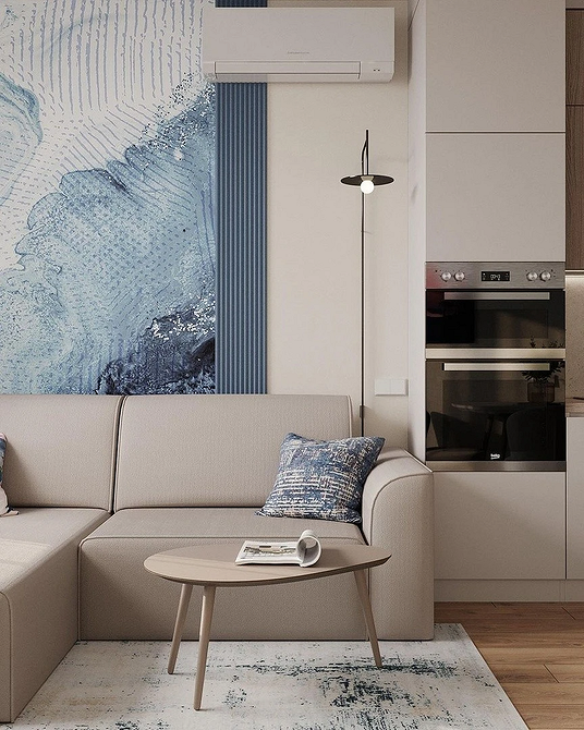 Nowoczesna beżowa sofa z poduszkami – inspiracja aranżacji wnętrz 2026.