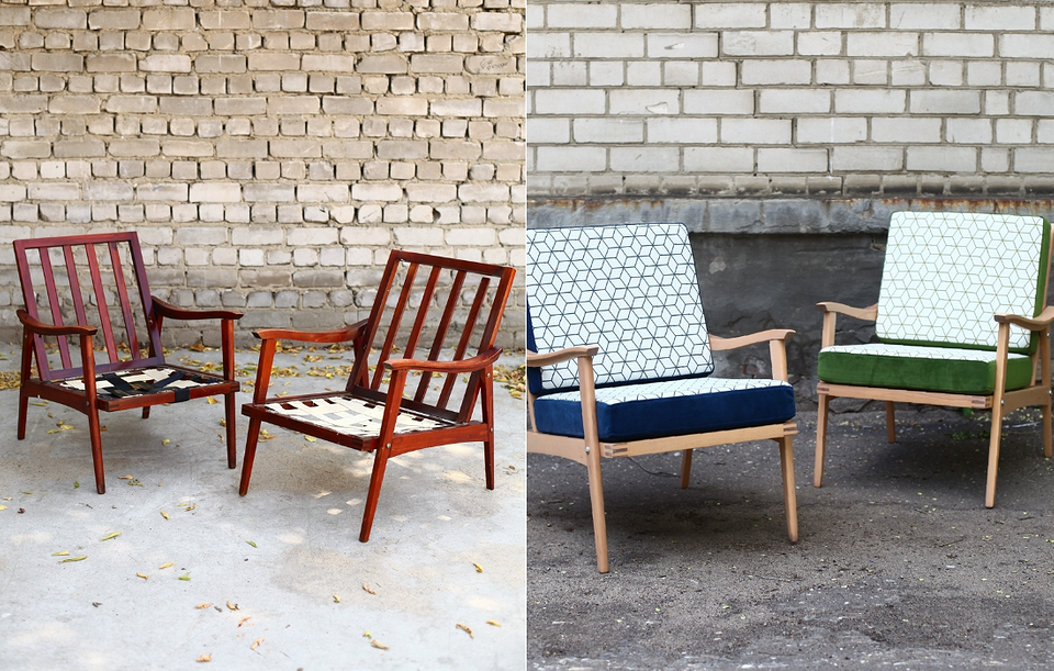 Renowacja fotela i nowa tapicerka boucle. Styl vintage idealny do wnętrza.