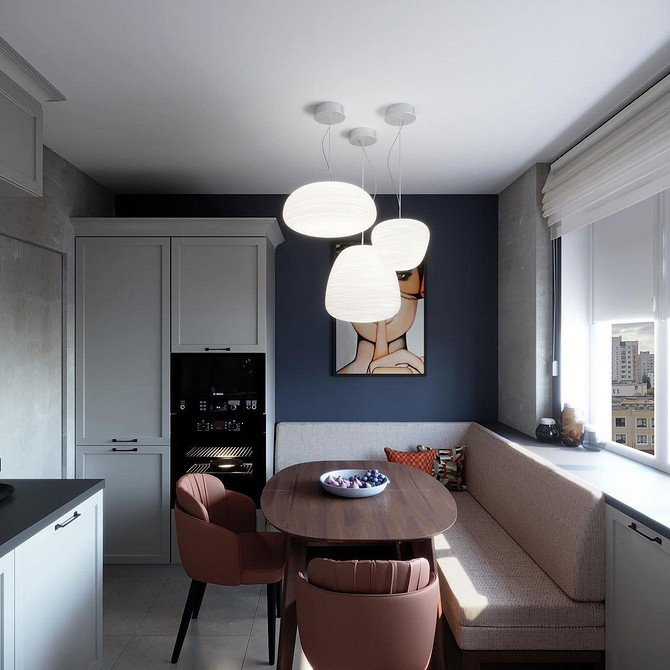 Stylowa kanapa z wysokim oparciem do kuchni, zapewniająca komfort i elegancję.