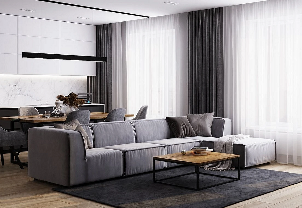 Praktyczny Minimalizm Sofy Funkcjonalna sofa w jasnym salonie, połączenie minimalizmu i praktyczności 2026.