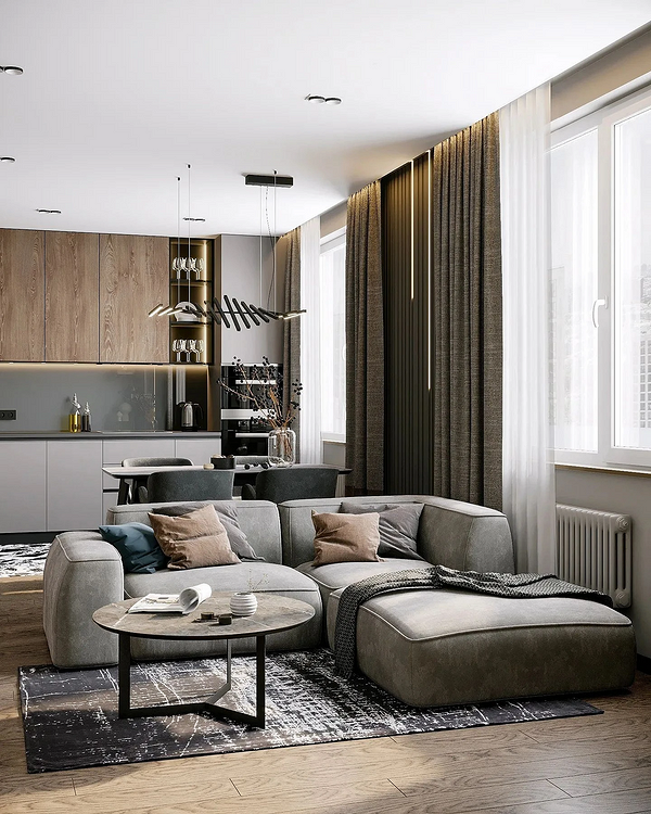 Stylowe obicie sofy Elegancka tkanina obiciowa na sofę w stylu loft, idealna do małego mieszkania.