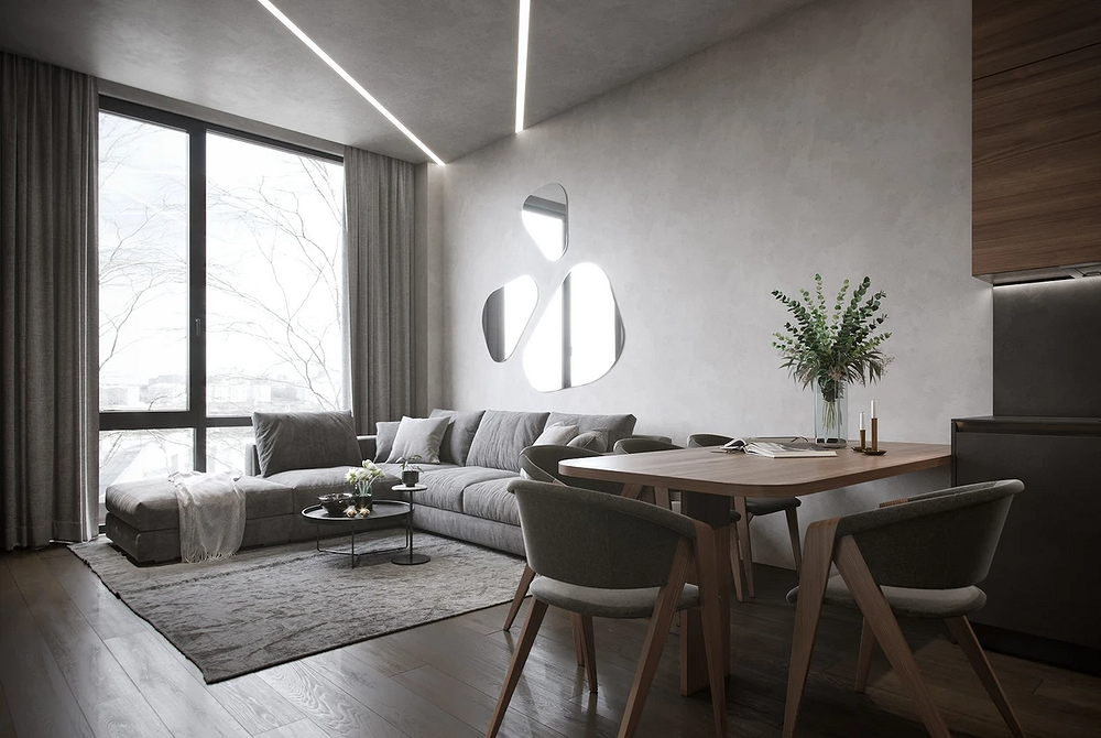 Elegancka tkanina meblowa Sofa z elegancką tkaniną obiciową w salonie, wpisująca się w styl loft.