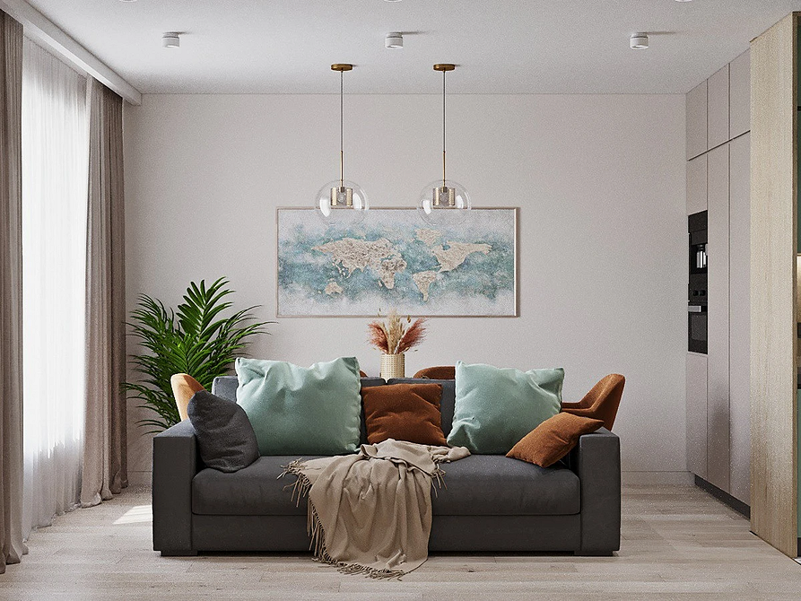 Piękne obicie dla sofy Miękkie meble: sofa z piękną tkaniną obiciową w stylu loft, dla małego mieszkania.