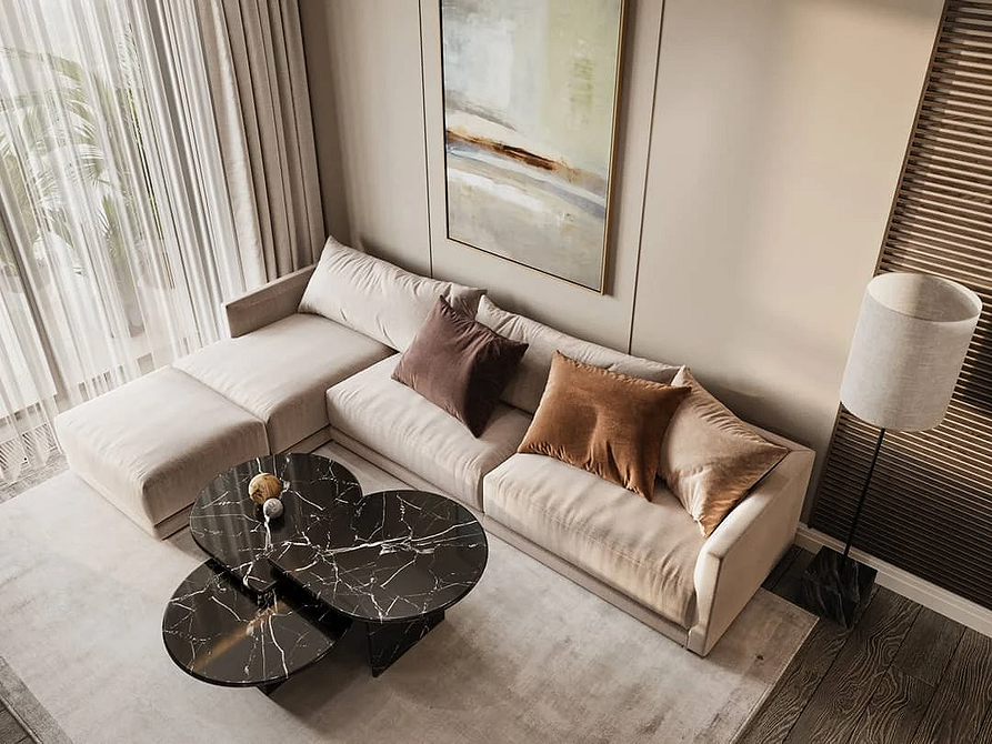 Wzorzysta tkanina na sofie Nowoczesna sofa z oryginalną, wzorzystą tkaniną obiciową w stylowym salonie.