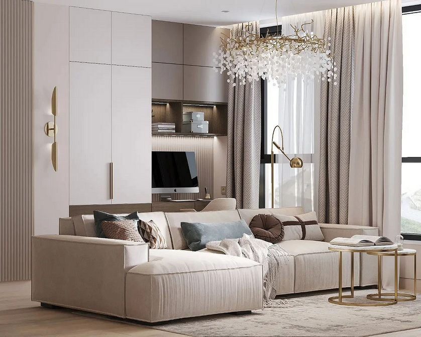 Funkcjonalny Minimalizm Sofa w salonie w minimalistycznym stylu z naciskiem na funkcjonalność przestrzeni 2026.