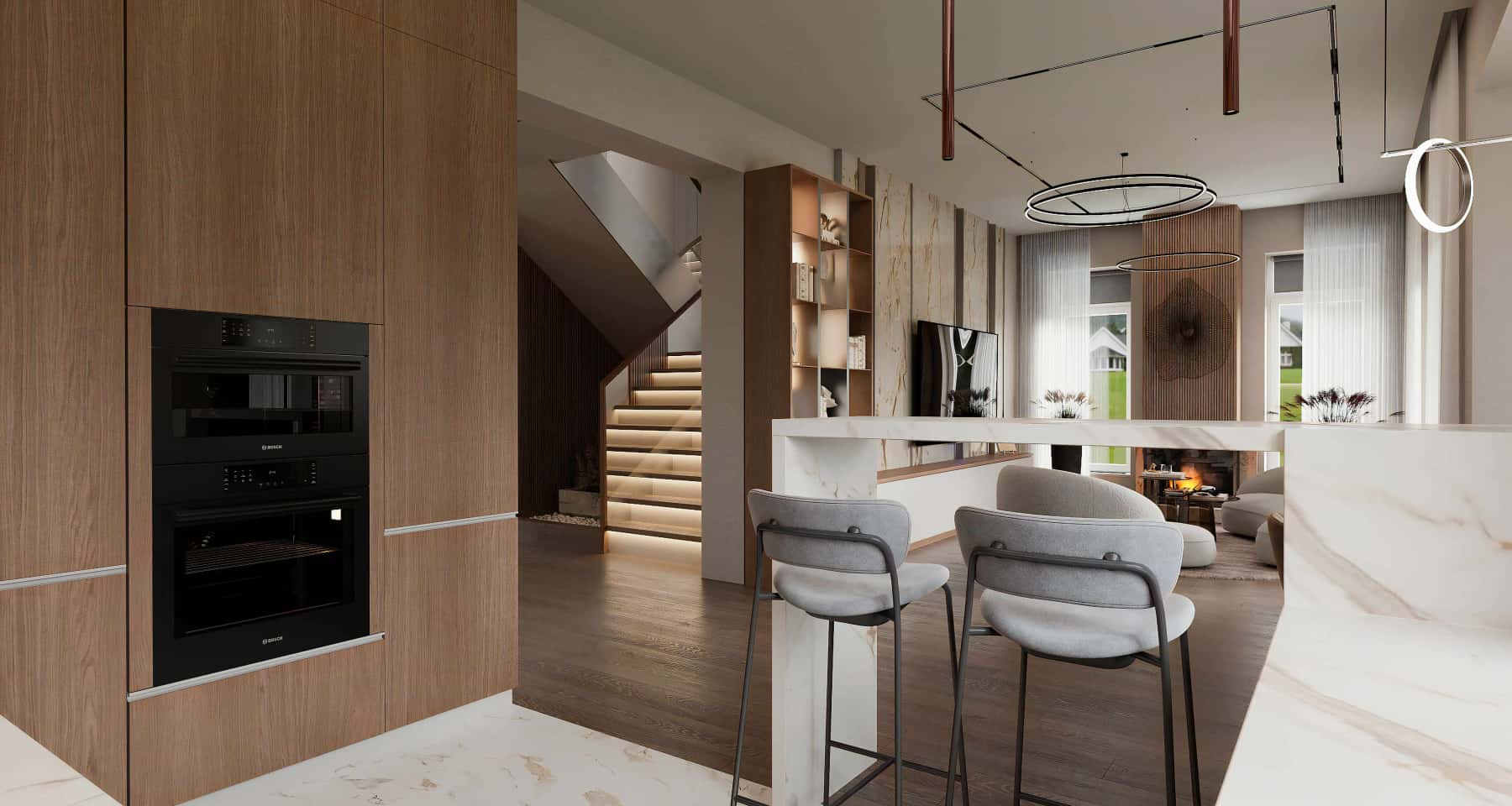 Harmonia okien i ogrodu Okna panoramiczne w domu z widokiem na ogród: harmonijny design wnętrza 2026.