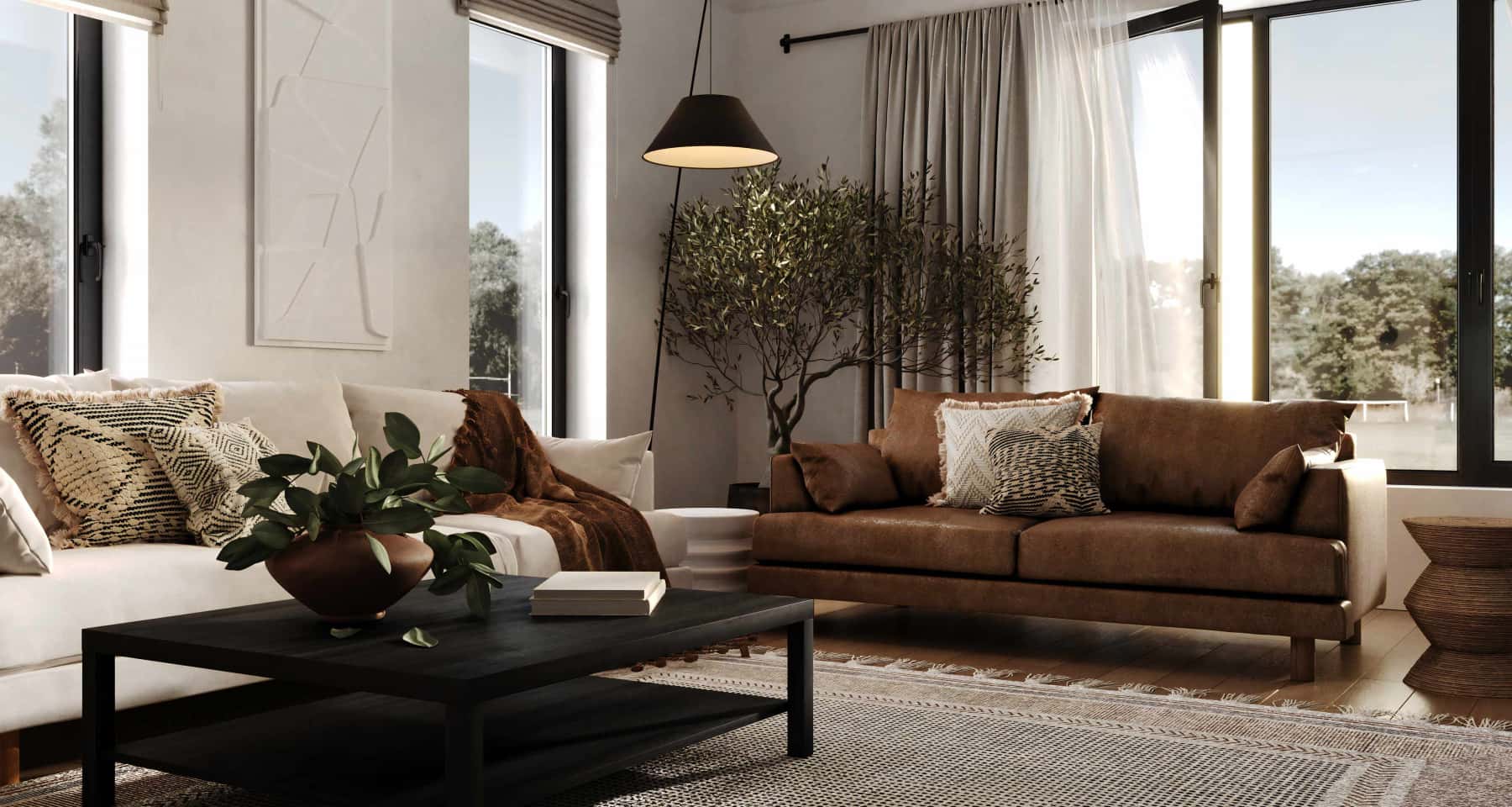 Sypialnia z widokiem 2026 Projekt sypialni w domu z oknami panoramicznymi i naturalnymi materiałami 2026.