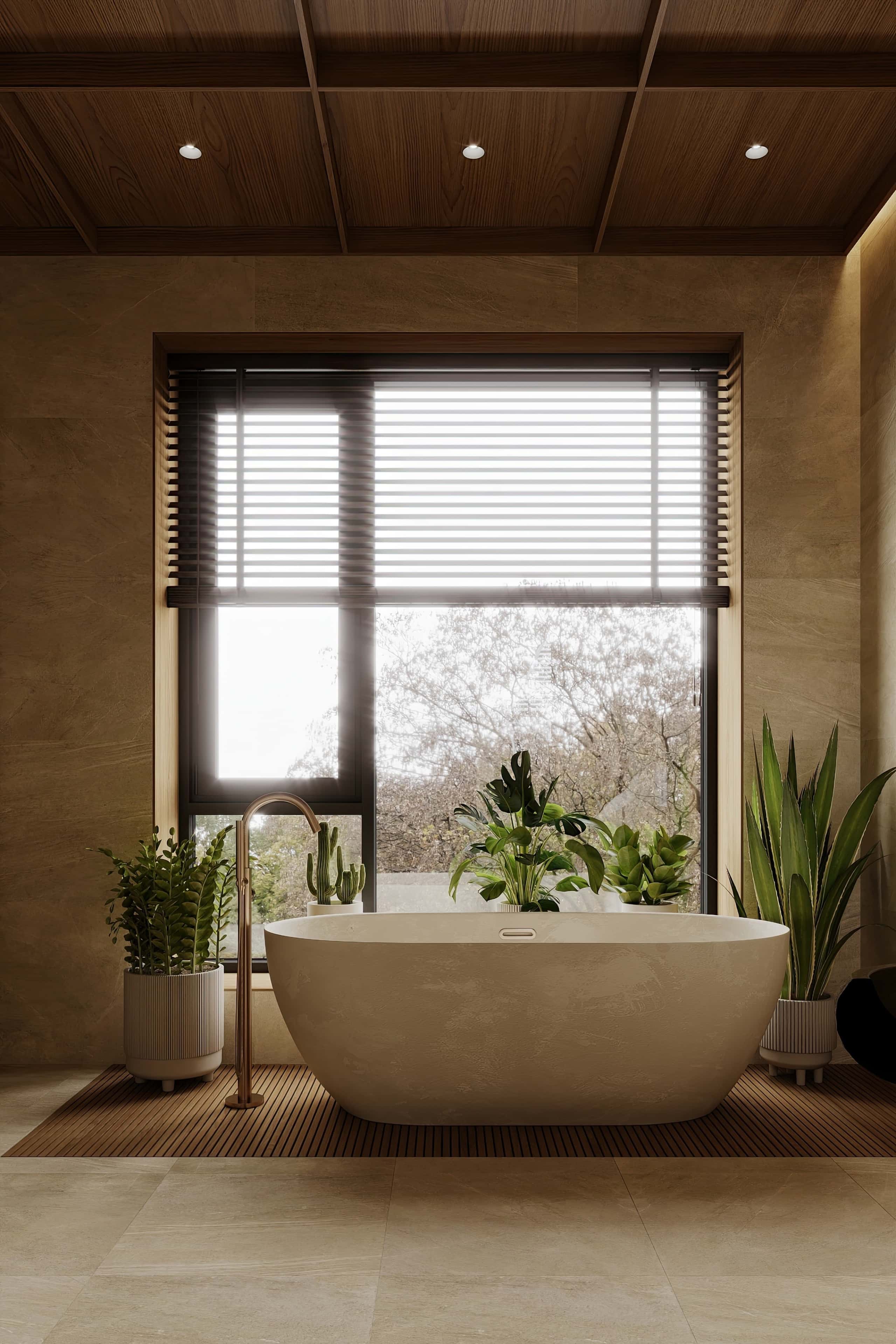 Minimalizm i panorama Nowoczesny salon z oknami panoramicznymi i minimalistycznym wnętrzem w stylu japońskim.