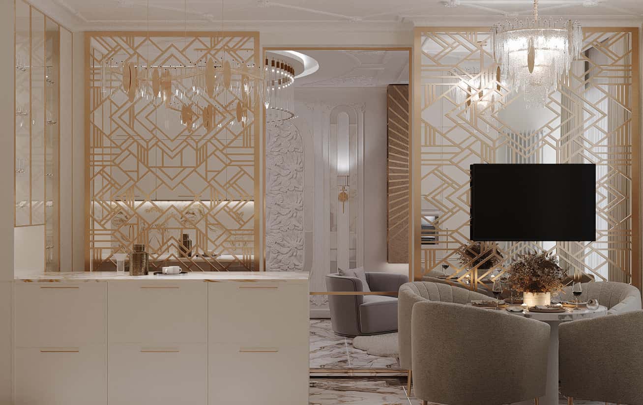 Przestronny salon z dużym narożnikiem i panoramicznymi oknami w stylu premium.